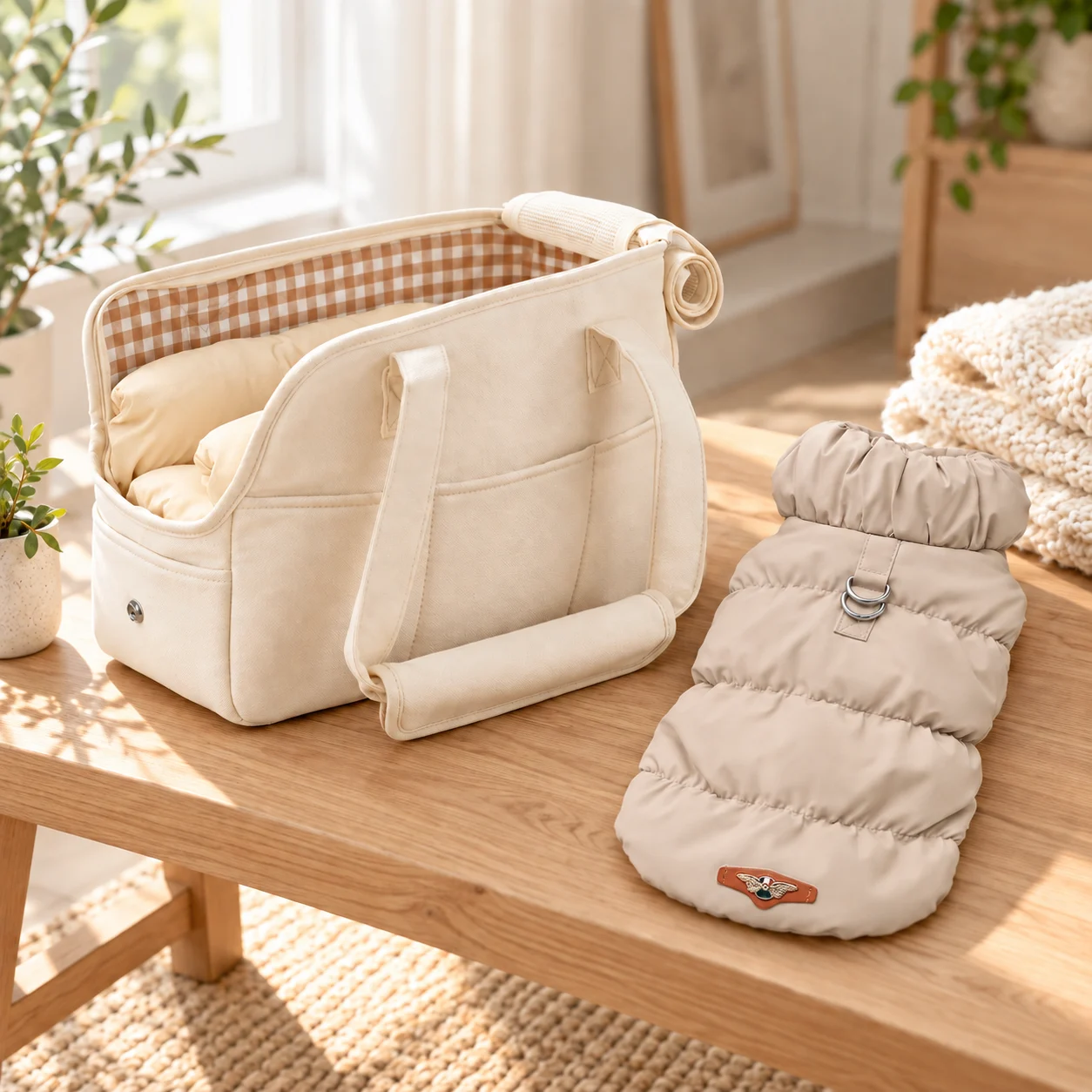 Offre Duo : sac de transport et doudoune pour chien